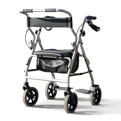 Image of 2-in-1 Rollator and Transit Chair Combination | Height Adjustable Rollator Walker with Seat | Mobility Walker Walking Aids