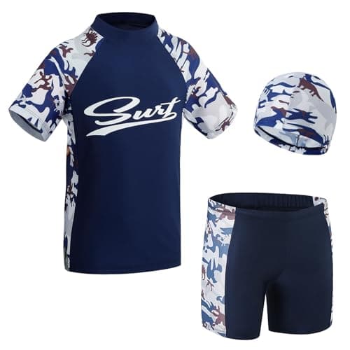 Image of KAKU NANU Boys Swimming Costume Swim Shorts & Trunks Top Hats Kids Uv Swimwear Swimsuit Navy Blue 8 9 10 8-9 9-10 8-10 Years