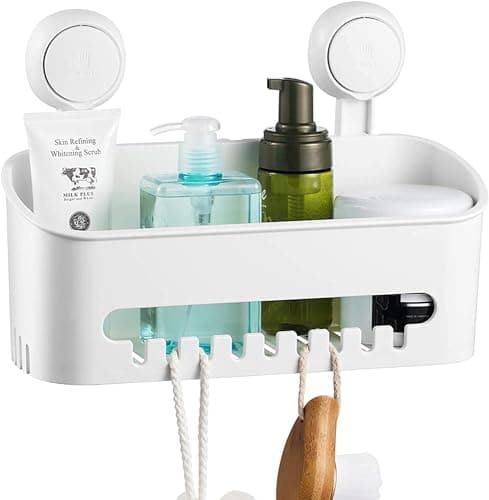 Image of ilikable Vacuum Shower Caddy Suction Cup No-Drilling Removable Waterproof Bathroom Wall Shelf Shower Basket Storage Organizer for Shampoo Conditioner Razors Soap - White