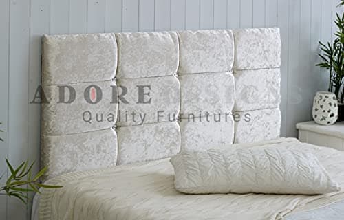 Image of Serenity Headboards Divan Bed Headboard Roma Crushed Velvet 20" Height Padded Cubed Headboard (Cream, 3ft Single)