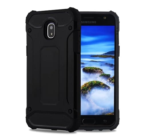 Image of HTXWXJC Case for Galaxy J730 Case, Samsung J7 Pro 2017 Galaxy J7 2017 Case HD Screen Protector, Slim Hybrid Dual Layer TPU+PC Protective Phone Cover Shockproof Cases for Samsung Galaxy J7 2017 Black
