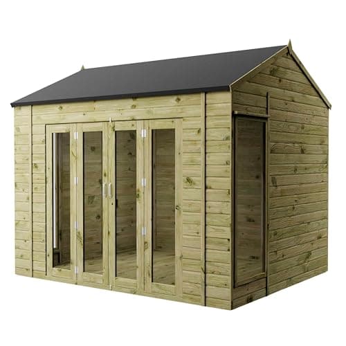 Image of WALTONS 10 x 8 Vermont Summerhouse | Reverse Apex Roof | Shiplap Tongue and Groove | Wooden Garden Room Summerhouse | 4 Bifolding Doors | 10 Year Anti Rot Guarantee | 10 x 8 10ft 8ft