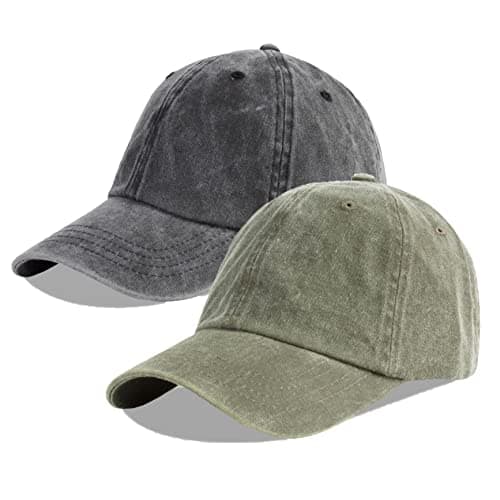 Image of LANGZHEN Unisex Baseball Cap 100% Cotton Fits Men Women Washed Denim Adjustable Dad Hat(Black+Army Green)