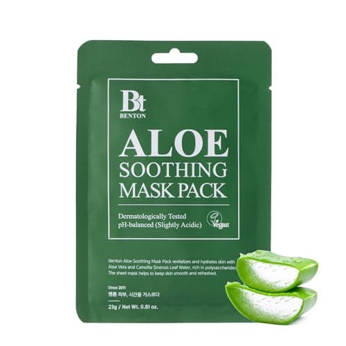 Image of BENTON Aloe Soothing Mask Pack 23g 10 Pack - Aloe & Green Tea Leaf Water Contained Hydrating and Cooling Facial Mask Sheet, Fresh Moisturizing and Cooling Effect