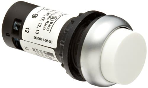 Image of Eaton C22-DH-W-K11 Pushbutton Switch, Extended Mounted, Momentary Operation, White Button Color, Silver Bezel Color, SPST-NO/SPST-NC Contacts