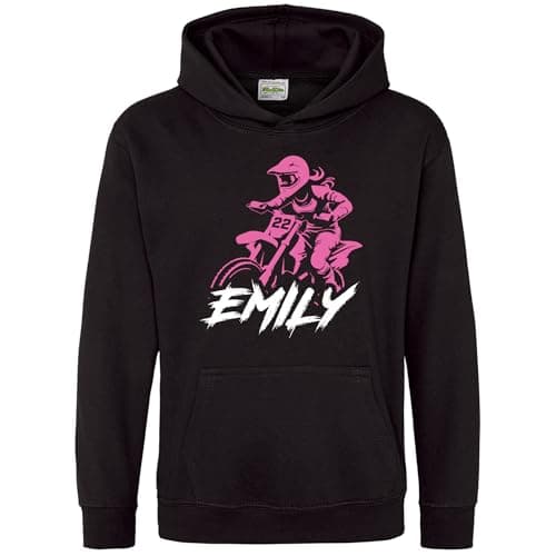 Image of Purple Print House Custom Girls Motocross Bike Hoodie Pink Off-Road Dirt Bike Racing Hooded Top Daughter GIft, 12-13 Years, Black