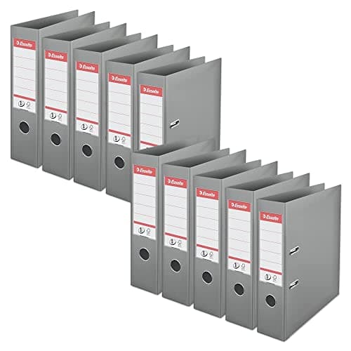 Image of Esselte, A4 Lever Arch File, 75 mm Spine, 500 sheets Capacity, PP, Plastic Cover, No. 1 Mechanism, Files & Folders, Grey, Pack 10, 628546
