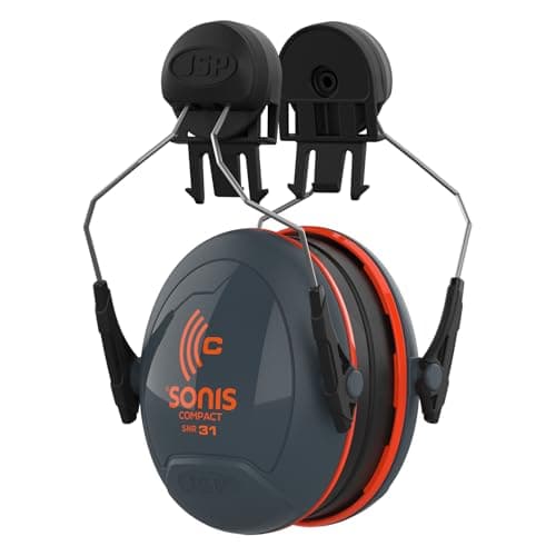Image of JSP SONIS COMPACT Mounted Ear Defenders - 31dB SNR - Grey/Orange - Hearing Protection Earmuffs for Adults - Flexible & Comfortable Fit - Compatible Hard Hats - EN 352-3
