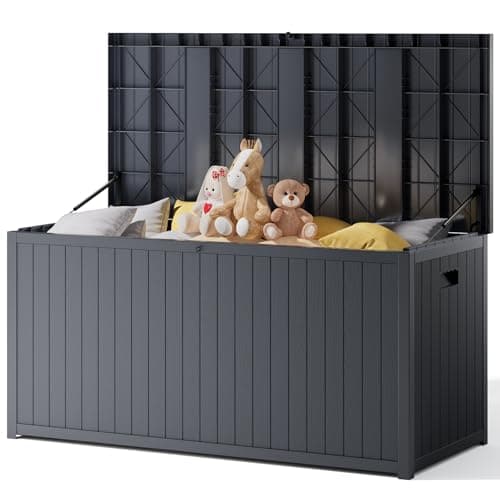 Image of The Fellie 430L Garden Storage Box, Lockable Outdoor Storage Boxes Waterproof, Large Plastic Garden Storage Box for Garden Tools, Cushions Toys, 125x56x61.5 cm, Grey
