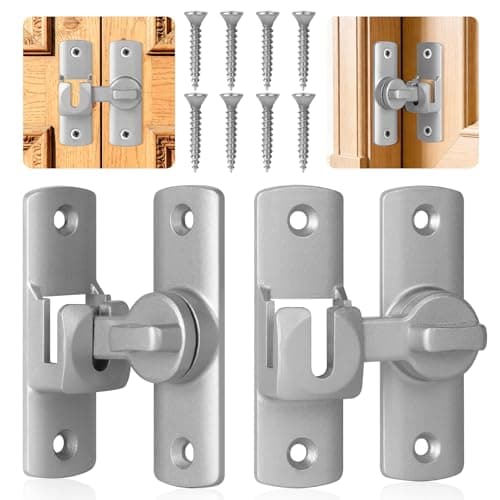 Image of 2 Pack Silver Sliding Door Lock, 90/180 Degree Turn Lock - Secure & Versatile Interior Latch for Bathroom Door, Bedroom, Barn Doors, Windows, Cabinets & Garden Sliding Doors Aluminum