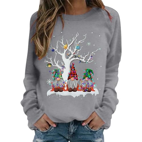 Image of Generisch Women's Christmas Long Sleeve Crew Neck Fashionable Casual Winter Pullover Sweatshirt Teenager Girls Clothing Winter, gray, 3XL
