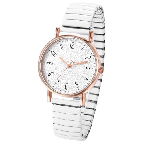 Image of Oidea Women's Elastic Strap Watches: Large Face Arabic Numerals Analog Quartz Wrist Watches for Women Easy Reader Stretch Band Waterproof Ladies Wratch White
