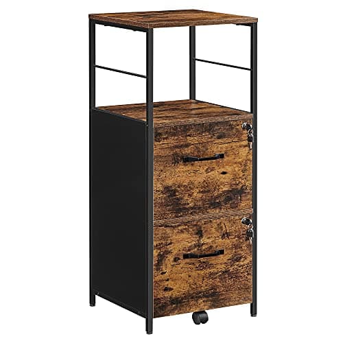 Image of VASAGLE Filing Cabinet for Home Office, File Cabinet with 2 Drawers, Open Shelf, Steel Frame, for A4 and Letter Sized Files, Printer Stand, Industrial, Rustic Brown and Black OFC045B01