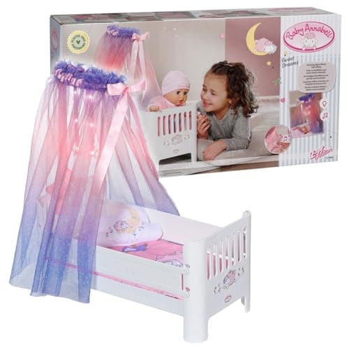 Image of Baby Annabell Sweet Dreams Bed, Doll Bed with Light-Up Canopy, Mattress, Matching Pillow and Blanket for 43cm Dolls, Plays a Lullaby, For Children Aged 3+, 710302 Zapf Creation