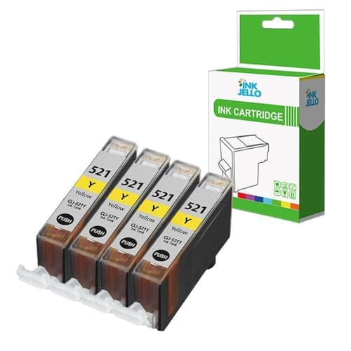 Image of InkJello Ink Cartridge For Printer, Compatible With Canon Pixma iP3600 iP4600 iP4700 MP540 MP550 MP560 MP620 MP630 MP640 MP980 MP990 MX860 MX870 CLI-521 (Yellow, 4-Pack)