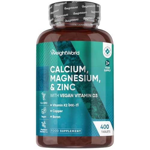 Image of WeightWorld Calcium, Magnesium, Zinc and Vitamin D Supplement | 1+ Year Supply | 400 Vegan Tablets | Calcium Tablets with Vitamin K2, Vitamin D, Copper & Selenium | Magnesium Stearate-Free