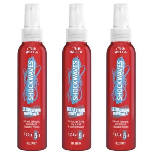 Image of 3x Wella Shockwaves Styling Ultra Strong Rock & Hold 5 Gel Hair Spray 150ml