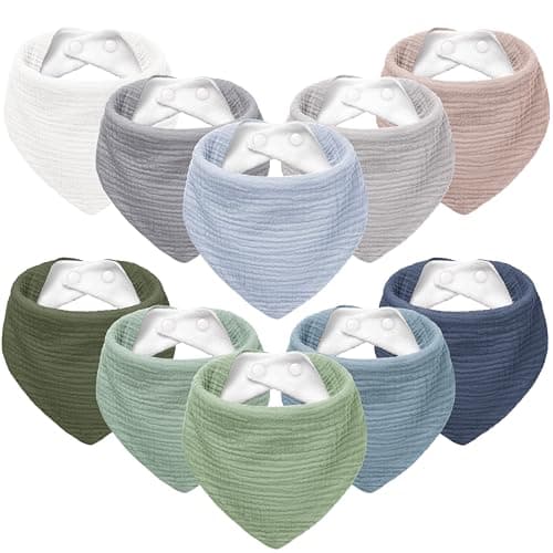 Image of Susurration Muslin Baby Bibs 10Pack Soft Triangular Adjustable Baby Dribble Bandana Bibs with Adjustable Snaps for Unisex Baby Girls & Boys