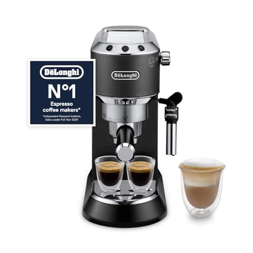 Image of De'Longhi Dedica Style - Perfetto Compact Portafilter Espresso Machine with Buttons, Manual Milk Frother for Espresso and Cappuccino, ESE Pad, 15 cm Wide, Black (EC685.BK)