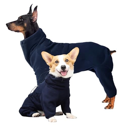Image of Leberna Cosy Fleece Coat For Dogs, Full Body Jacket With Four Leg, Adjustable Jumpsuit With Zipper Closure, Winter Clothes for Small Medium Large Breed (Navy Blue, M)