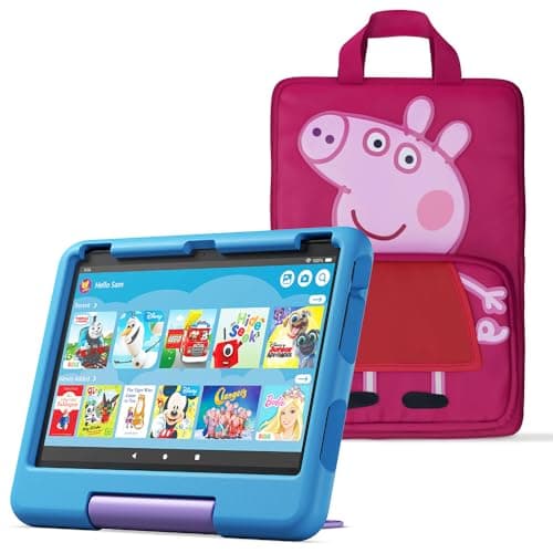 Image of Amazon Fire HD 10 Kids tablet (newest gen) ages 3–7 | 10.1" screen, parental controls, 2-year worry-free guarantee, 32 GB + Peppa Pig Carrying Case for Amazon Kids Tablets