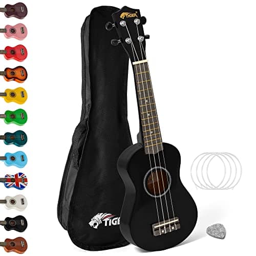Image of Tiger UKE7-BK Soprano Ukulele - Ideal for Beginners and Schools – Includes Gig Bag, Felt Pick, Spare Strings now with Aquila Strings – Black