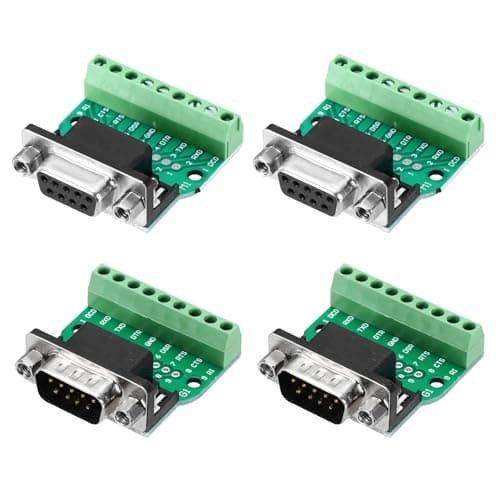 Image of sourcing map DB9 Breakout Connector/RS232 Serial 9 Pin Connector Male Female Socket 9-pin 2-Row Male Female for Mechanical Equipment CNC Computers Pack of 4 with Thumb Screws