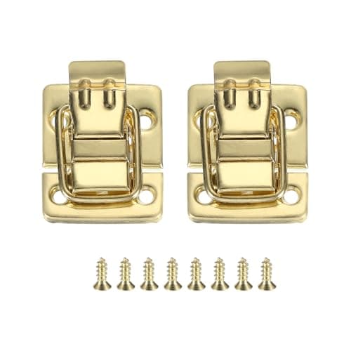 Image of PATIKIL Fastener Toggle Latches Catch Chest, 2Pcs Metal Suitcase Boxes Buckles Retro Trunk Box Hasp Lock with Screw for Wooden Packing Case Toolbox Cabinet, Gold