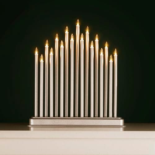 Image of HomeZone Silver Xmas Candle Bridge - 17 Warm White LED Christmas Candle Lights Battery Operated Candle Arch for Windows or Table - Festive Christmas Decorations Indoor