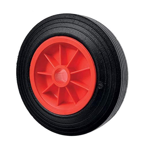 Image of 200mm light duty solid rubber wheel on a red plastic centre with a 1" bore