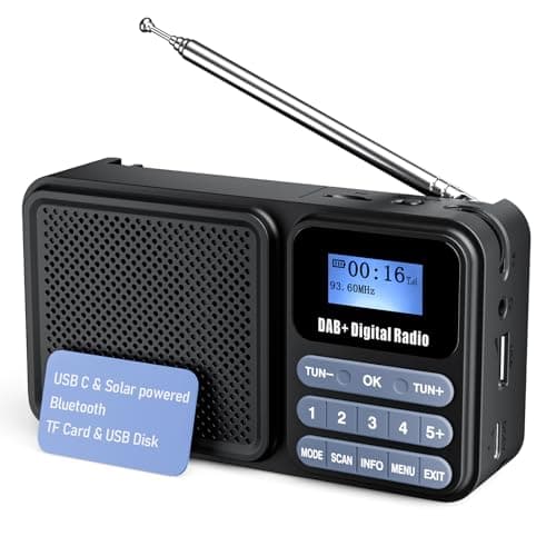 Image of DAB Radio, FM/DAB Plus Digital Portable Radio with Bluetooth Battery Powered USB Rechargeable Small Radio Dual Alarm Clock AUX & Headphone Jack 80 Presets