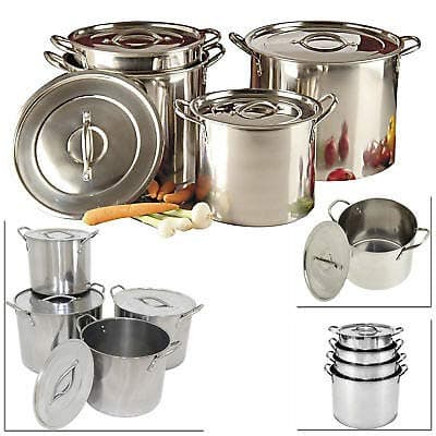 Image of Vintage Gourmet ® Stainless Steel Stock Pot with Lid - Bottom Deep Stew Sauce Soup Pasta Cooking Pot Home Brew Boiling Catering Pot (24cm Diameter x 20cm High - 8.5 Litre)