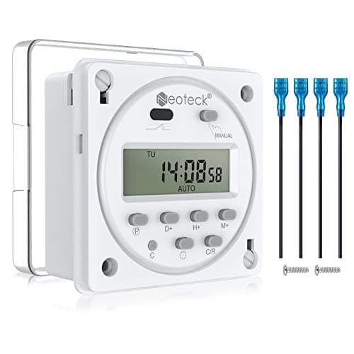 Image of Neoteck DC 12V Timer Switch 16A Digital Electronic LCD Time Relay Switch Programmable Timer with Wire Connectors Waterproof Cover