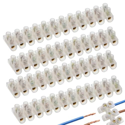 Image of 4 Pack 3A 12 Way Electrical Connector Blocks, 3 Amp 12 Way White Terminal Block Strip, Screw Type Choc Block Terminal Strip, Flathead with Easy Attachment Holes for Wiring Cable