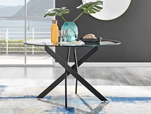 Image of Furniturebox UK Dining Table - Novara 120cm Round Matte Black and Clear Tempered Glass Industrial Home 4/6 Seater Kitchen Dining Table