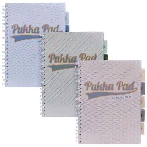 Image of Pukka Pad Haze A4 Project Book – Pack of 3 Wirebound Notebooks with 5 Repositionable Dividers with Storage Pockets and Tabs for Organisation and Personalisation – 200 Pages, 100 Sheets of 80GSM Paper