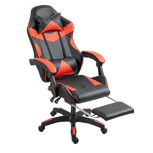 Image of Panana Gaming Racing Desk Chair Adjustable Hight Swivel Chair with Lumbar and Head Pillow (Red)