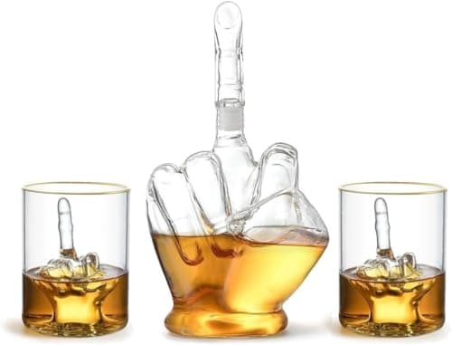 Image of Middle Finger Whiskey Decanter – Whiskey Decanter Set with Shot Glasses and Metal Funnel – Funny Wine Gift Set for Someone You Love – Middle Finger Gifts Funny for Men and Women