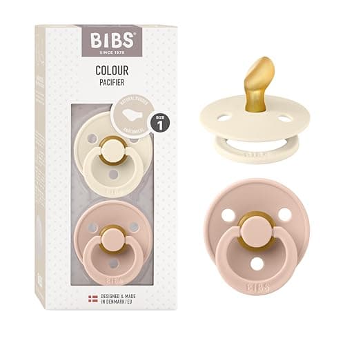 Image of BIBS Colour Anatomical Soother 2-Pack, BPA Free Dummy Pacifier, Orthodontic Nipple. Natural Rubber Latex, Made in Denmark. 0-6 Months (Pack of 2), Ivory/Blush
