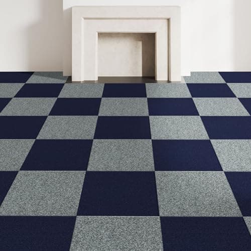 Image of CUCOS 20 Pack Peel and Stick Carpet Tiles – 30 x 30cm Soft Self-Adhesive Floor Tiles, 10 Navy Blue & 10 Light Grey – Padded Flooring for Bedroom, Living Room, Office – Covers 20 sq ft
