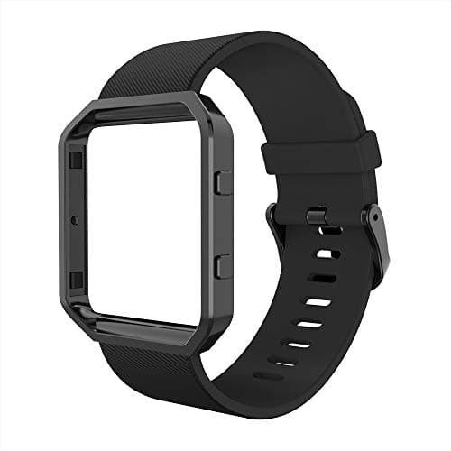 Image of Simpeak Bands with Frame Compatible with Fitbit Blaze, Silicone Replacement Band Strap with Stainless Steel Frame Case Replacement for Fitbit Blaze, Large, Black
