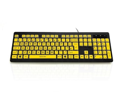 Image of Accuratus Rainbow 2 High Vis - USB High Visibility Visual Impairment SEN Keyboard with Extra Large Black Font & Yellow Keys (UK Layout)