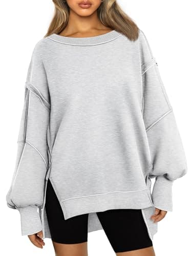 Image of Trendy Queen Womens Oversized Crewneck Sweatshirts Hoodies Fall Outfits Fashion Teen Girls Y2k Winter Clothes, Grey, S