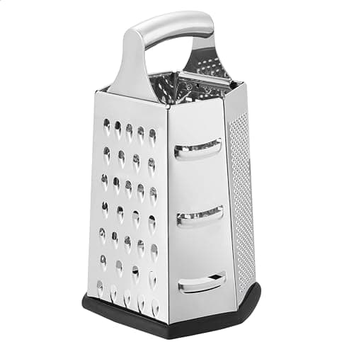 Image of Amazon Basics Stainless Steel Heav-Duty Hexagonal Cheese Grater, 6-Sided Box Grater with Non-Slip Base, 22.9 cm, Black