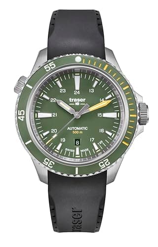 Image of Traser H3 P67 Diving Watch Automatic 500 m, Silver-Black-Green, Strap.