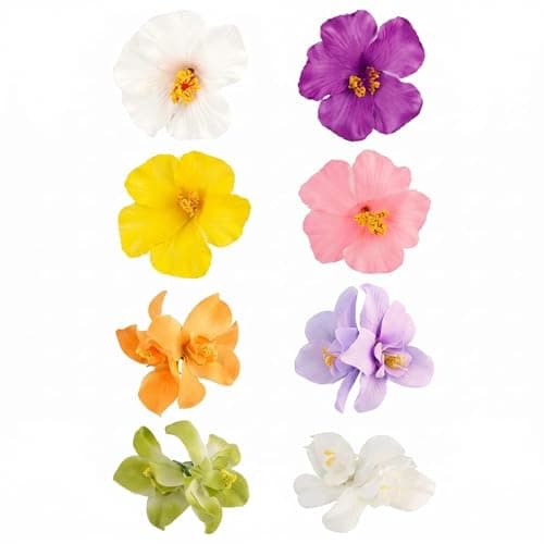 Image of Hawaiian Flower Hair Clips Flower Hair Accessories for Women Tropical Plumeria Hibiscus Hair Flowers Bohemian Summer Beach Party Hair Clips (NO.2)