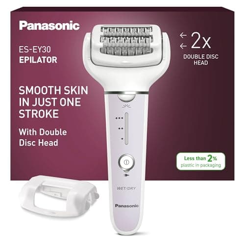 Image of Panasonic ES-EY30-V511 Wet and Dry Epilator, Double Disc with 60 Tweezers, Flexible 90° Pivoting Head, 3 Speed Settings & LED Light, Up to 30 Minutes Operation Time, Cordless, Hair Remover