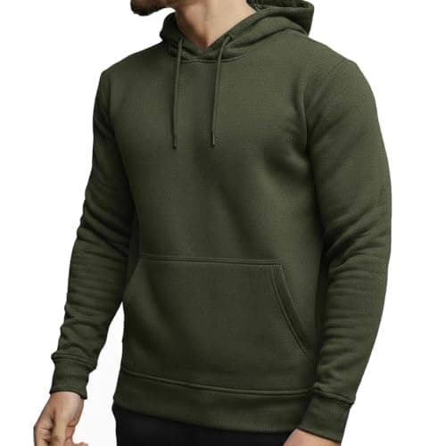 Image of SKT Men's Cotton Hoodie Hooded Sweatshirt Overhead (UK, Alpha, XL, Regular, Regular, Olive)