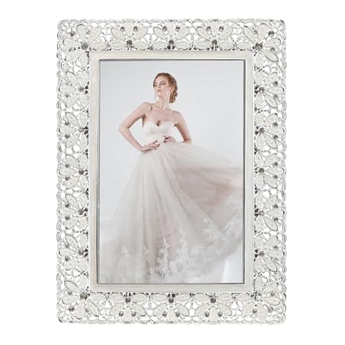 Image of Essovee Vintage Picture Frames 4x6,Metal photo Frame with Floral Decoration HD Glass for Wedding Photos and Personal Portraits Unique Gift Idea Elegant Picture Frames