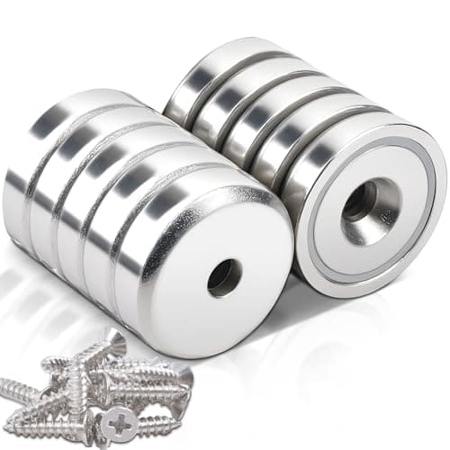 Image of 8 Pack Magnets 20 kg 25 x 7 mm Neodymium Magnets with Hole and Capsule, Extra Strong Neodymium Magnet, Countersunk Pot Magnet with Screws